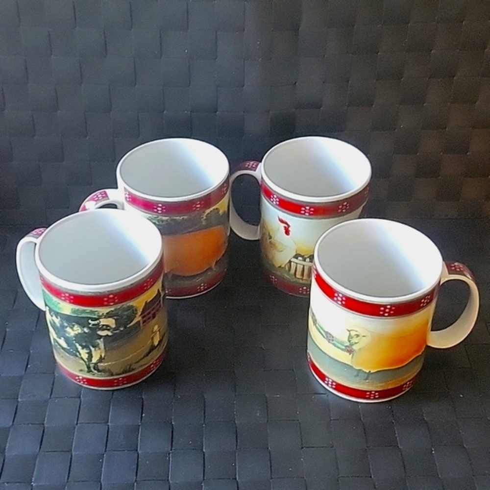 Vtg Block by Gear Country Farm Coffee Mugs set.